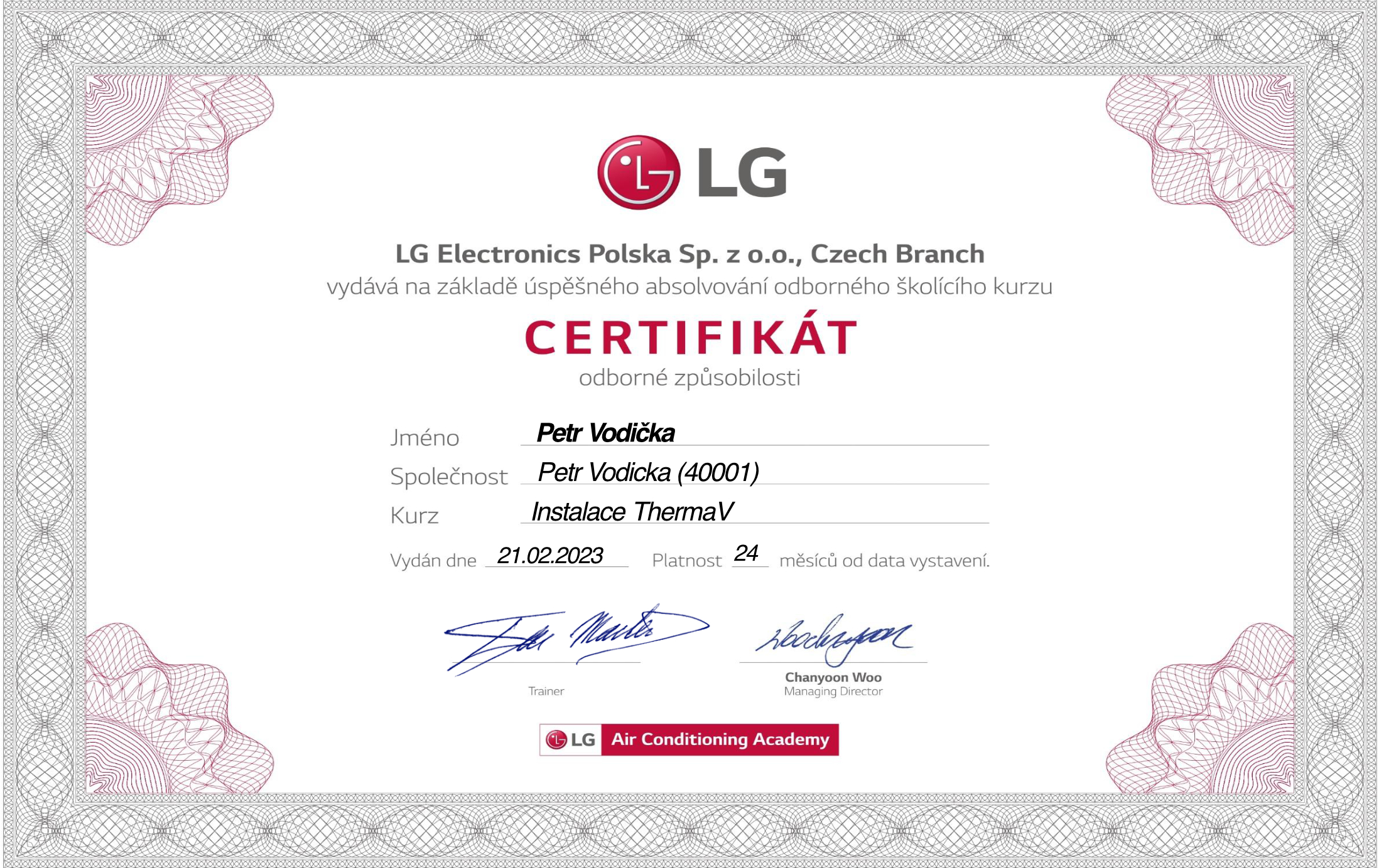 Certifikát LG